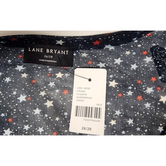 Lane Bryant 3/4 Bell Sleeve V-Neck Sheer Star Pattern Blouse Multi-Blue Sz 26-28 - Picture 7 of 8